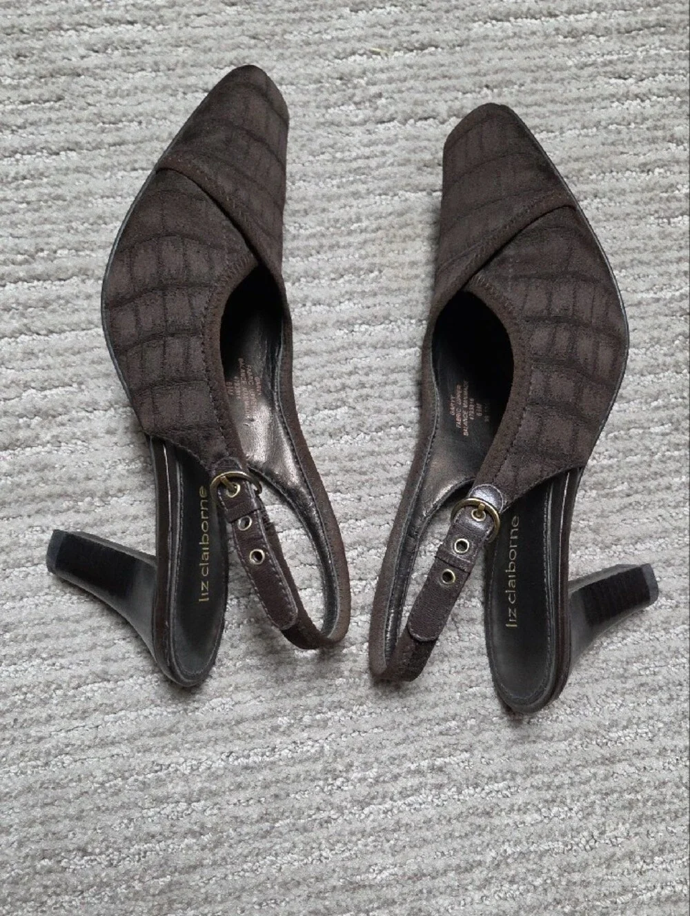 Liz Claiborne Dark Brown Fabric Slingback Heels